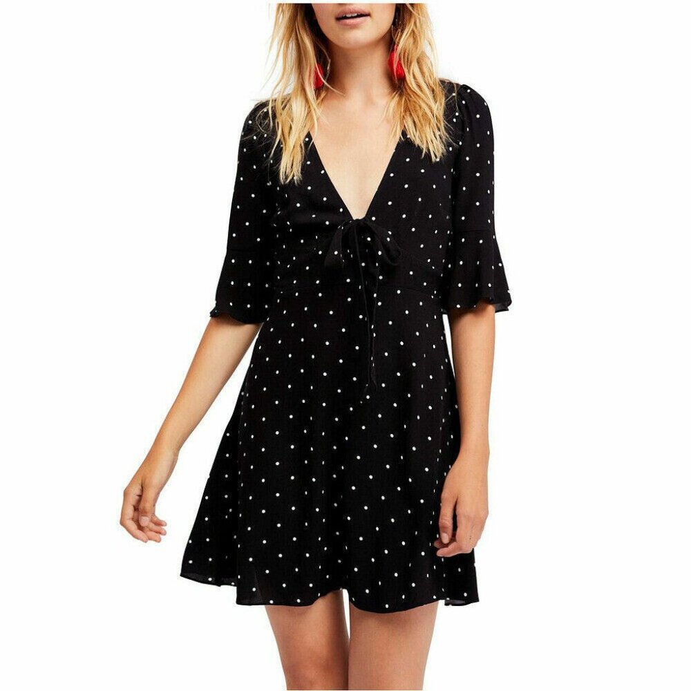 Free People Black All Yours Polka Dot A-Line Mini Dress, Size 2